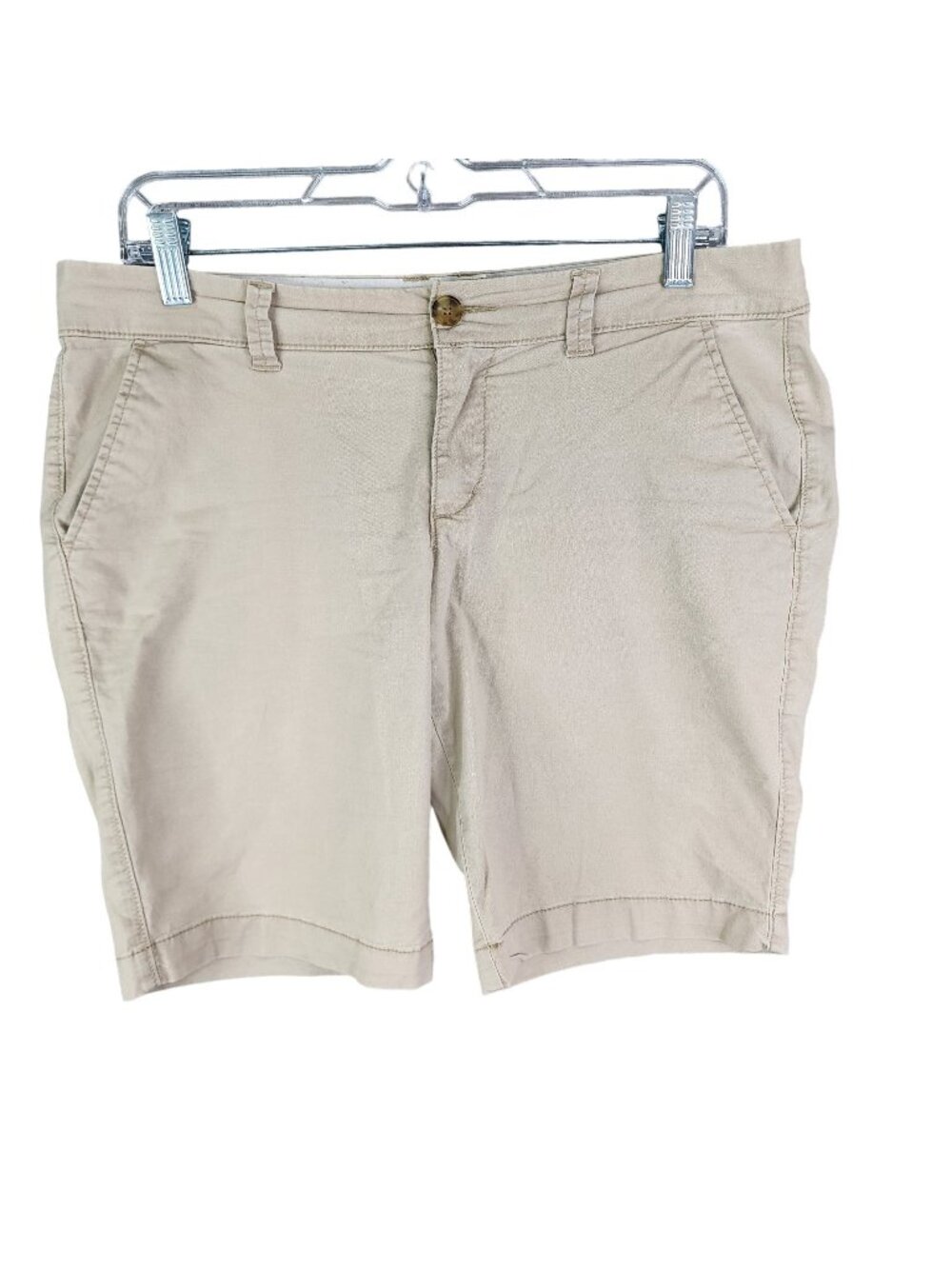Womens Old Navy Khaki Beige Chino Shorts Flat Front 9" Inseam Cotton Stretch 6